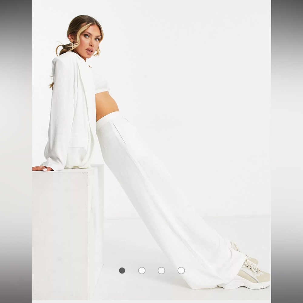 ASOS DESIGN washed linen suit wide leg pants in white - Size US 4